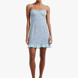 French Connection Womens Floral Print Short Mini Dress Blue 2, Stillwater